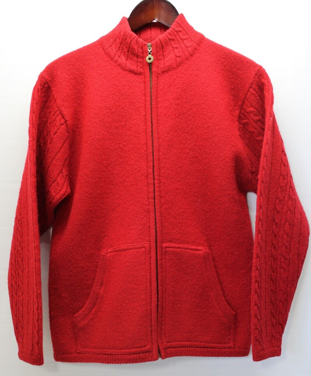 VINTAGE JANTZEN CLASSICS RED WOOL FULL ZIP CARDIGAN SWEATER WOMEN'S SMALL
